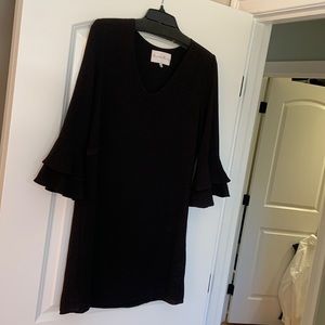 Brand new without tags, never worn black dress with trumpet sleeves.